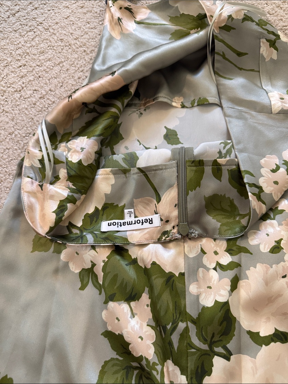 Reformation Sage Green Floral Halter Silk Mini Dress - Picture 4 of 7
